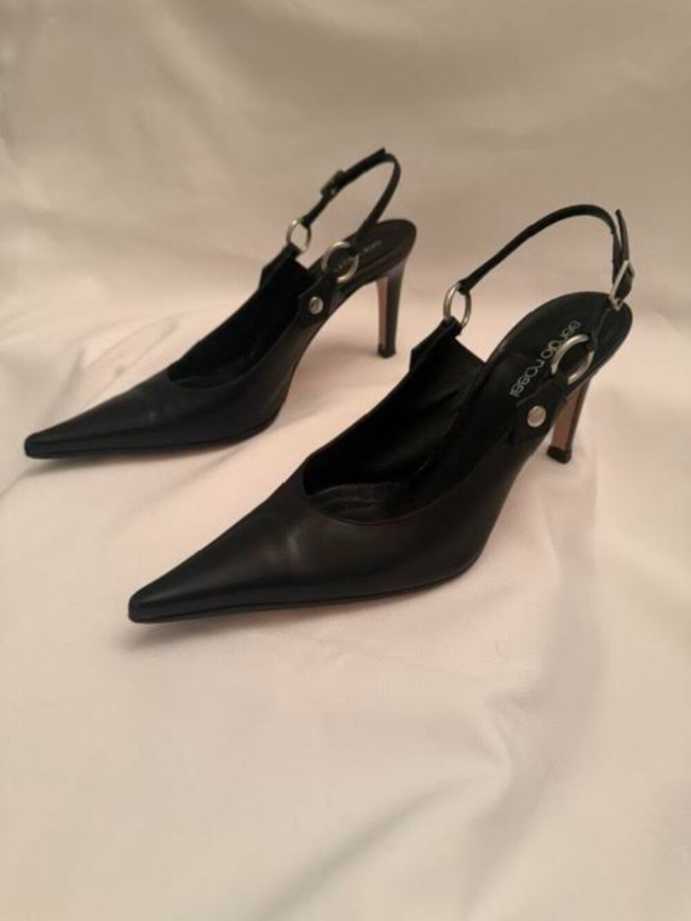 Sergio Rossi Black Leather Slingback Heels - Size 37 EU